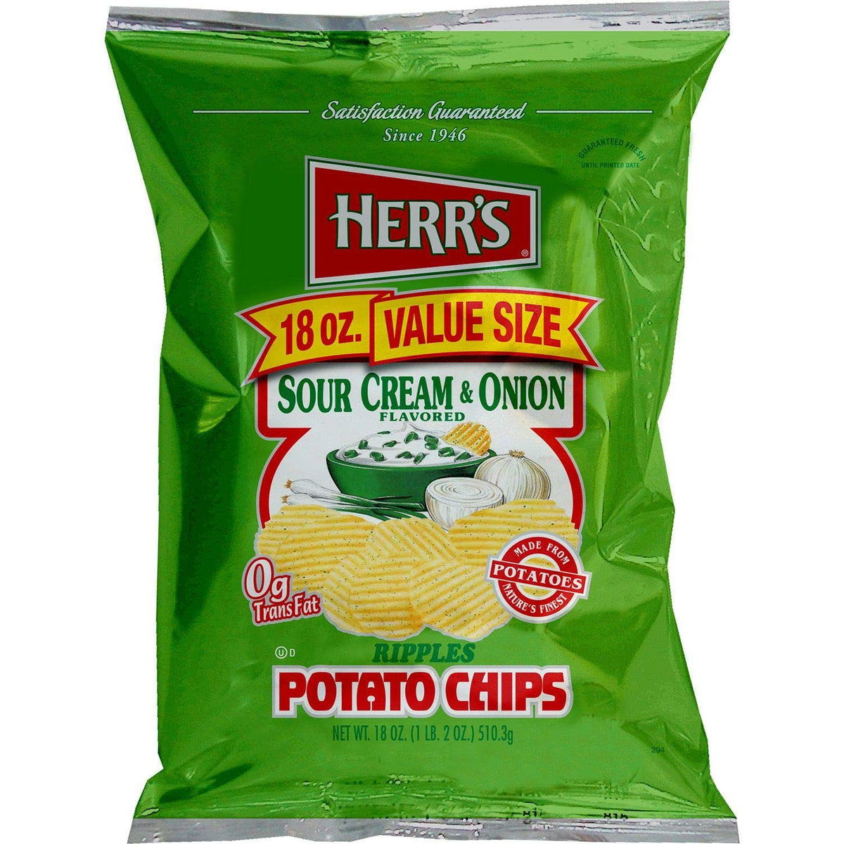 Sour Cream & Onion Flavored Potato Chips 18 oz Bags - Pack of by HERR'S – 18 Ounce (Pack of 3), Pack of 3