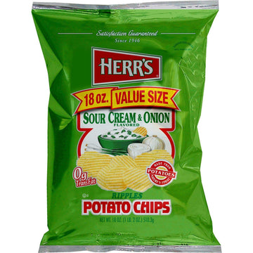 Sour Cream & Onion Flavored Potato Chips 18 oz Bags - Pack of by HERR'S – 18 Ounce (Pack of 3), Pack of 3