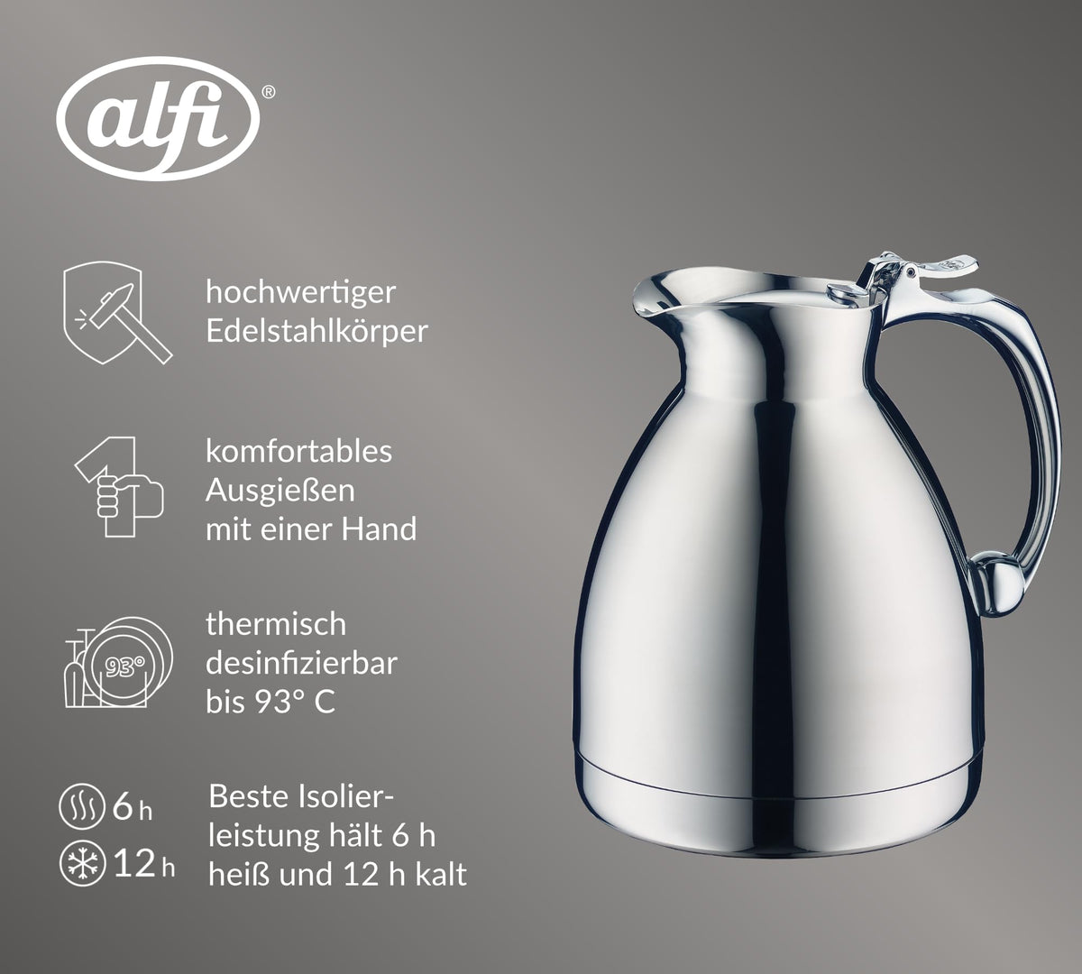 Hotello Stainless Top Thermal Carafe by Alfi – 20.3 Ounces, 0.6 liters, Stainless Steel, Stainless, Model 557000060