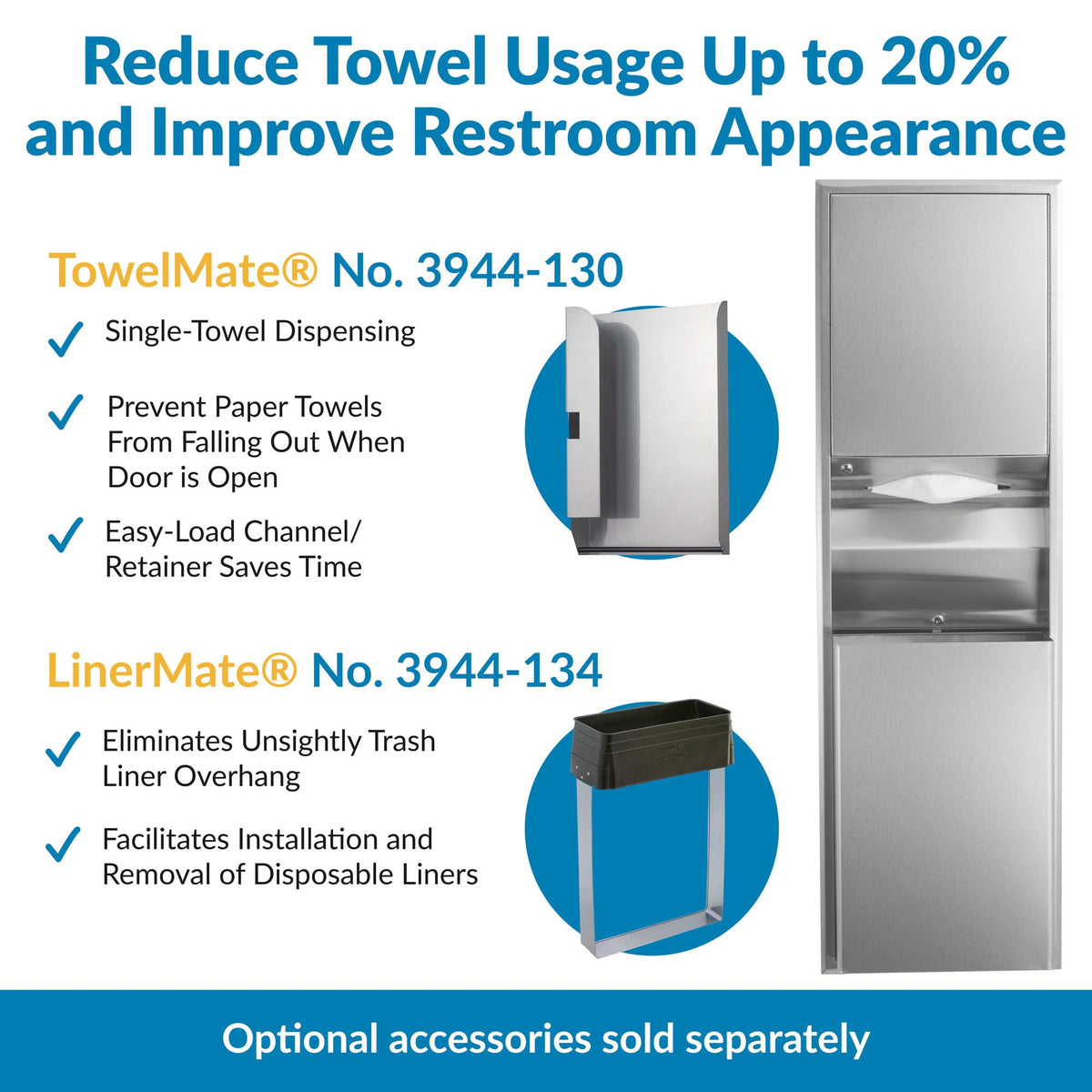 ClassicSeries Recessed Convertible Paper Towel Dispenser/Waste Receptacle by Bobrick – 15.19 x 7.09 x 56, Stainless Steel, Model 3944
