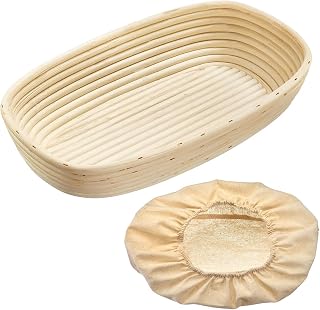 Westmark 3234227B Proofing Basket Set of 2 Oval and Cover, Wicker/Cotton, Light Beige/Beige