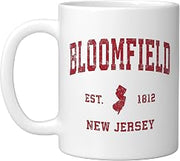Bloomfield New Jersey NJ Vintage Sports Design Red Print Ceramic Mug, White