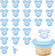 DecoPac It's A Boy! 24 Baby Shower Cupcake Toppers, Blue Onesie Cupcake Rings, Food Safe Cake Decorations - 24 Pack