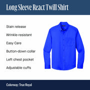 Men's SuperPro React Twill Long Sleeve Button-Down Shirt Burgundy by Port Authority – X-Large, Stain, Burgundy, Model W808