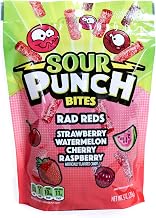 Sour Punch Bites, Cherry, Strawberry, Watermelon & Raspberry Favorite Red Flavors, Chewy Candy, 9oz Bag (12 Pack)