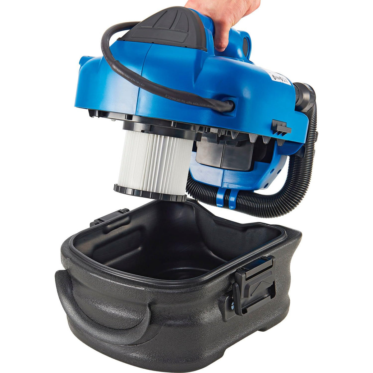 Battery Powered HEPA Wet/Dry Vacuum with Air Inflate Adapter by Global Industrial – Plastic, Blue, Model JN701