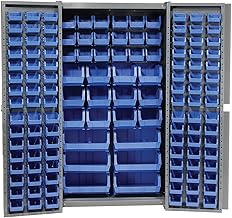 Global Industrial Deep Door Bin Cabinet, Includes 132 Blue Plastic Bins