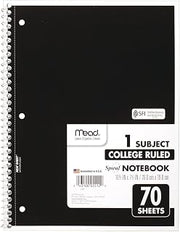 Mead Spiral Notebooks, 1 Subject, College Ruled, 70 Sheets, Black (05512AA5)