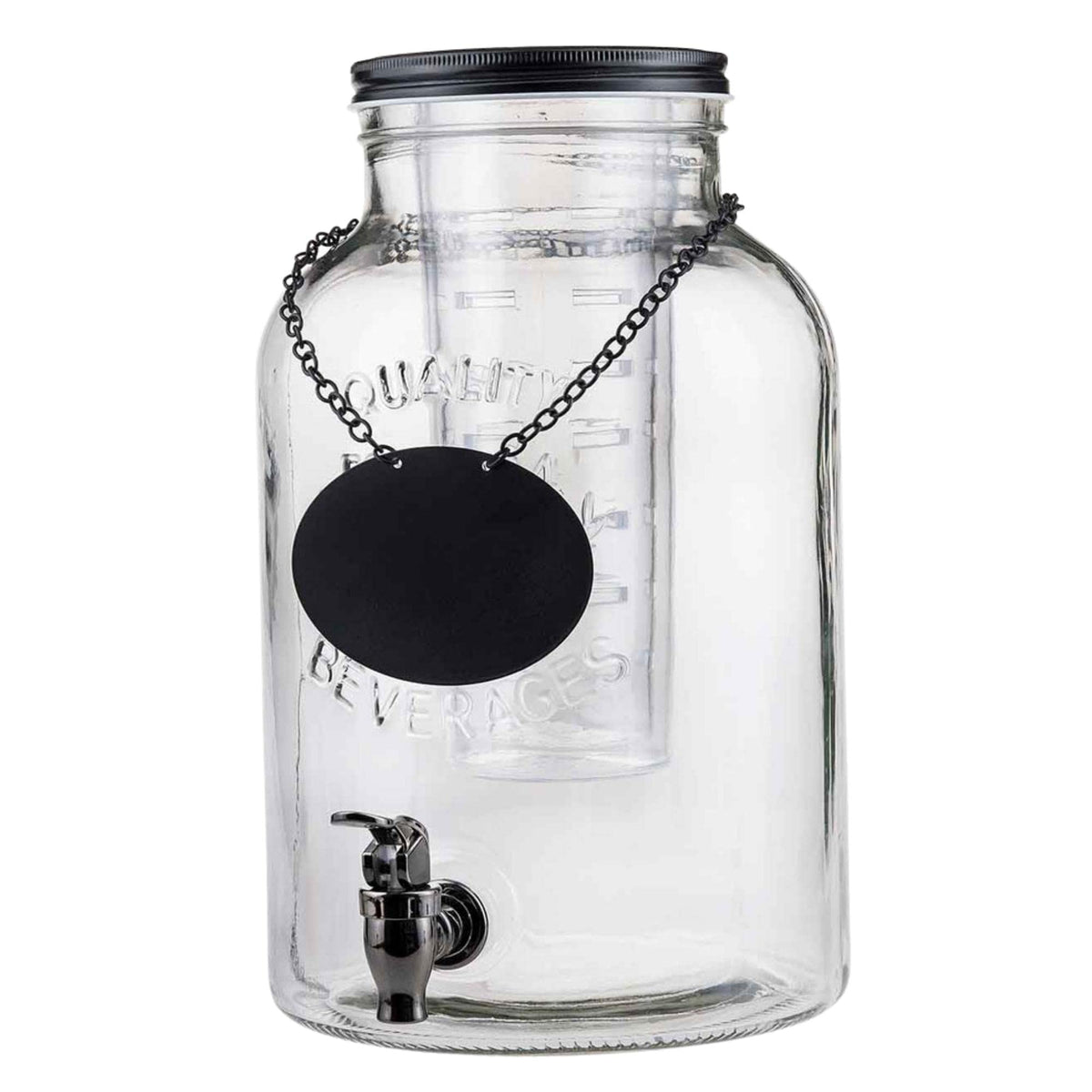 Industrial Collection Glass Beverage Dispenser by Tablecraft – 2.0 gallons, Wood, Clear, Model 10090