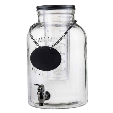 Industrial Collection Glass Beverage Dispenser by Tablecraft – 2.0 gallons, Wood, Clear, Model 10090