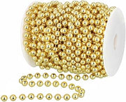 WILLBOND 50ft Christmas Beads Garland Artificial Pearl String Roll,Gold | Plastic Beaded Roll, Tree Wrapping Decor, Wedding Draping, DIY Supplies, Continuous Strand for Party Projects