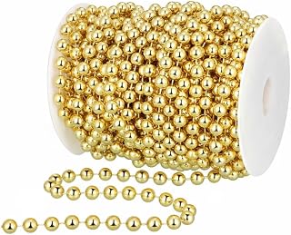 WILLBOND 50ft Christmas Beads Garland Artificial Pearl String Roll,Gold | Plastic Beaded Roll, Tree Wrapping Decor, Wedding Draping, DIY Supplies, Continuous Strand for Party Projects