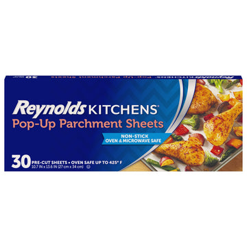 Kitchens Pop-Up Parchment Paper Sheets by Reynolds – 30 Count, Paper, White, Model G79277