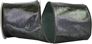 Reliant Ribbon Designer Plush Velvet Elite Wired Edge Ribbon, 4 Inch X 5 Yards, Grey