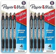 Paper Mate Profile Ballpoint Pen, Retractable, Medium 1 Mm, Black Ink, Translucent Black Barrel, (Pack of 8)