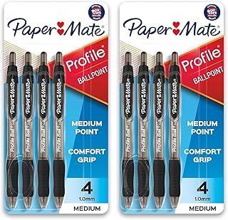Paper Mate Profile Ballpoint Pen, Retractable, Medium 1 Mm, Black Ink, Translucent Black Barrel, (Pack of 8)