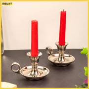 Rely+ Candle Holders with Handle, Taper Candlestick Set of 2, Glossy Silver