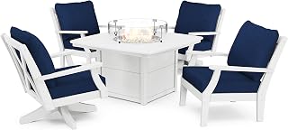 Polywood Braxton Deep Seating Set, White/Navy