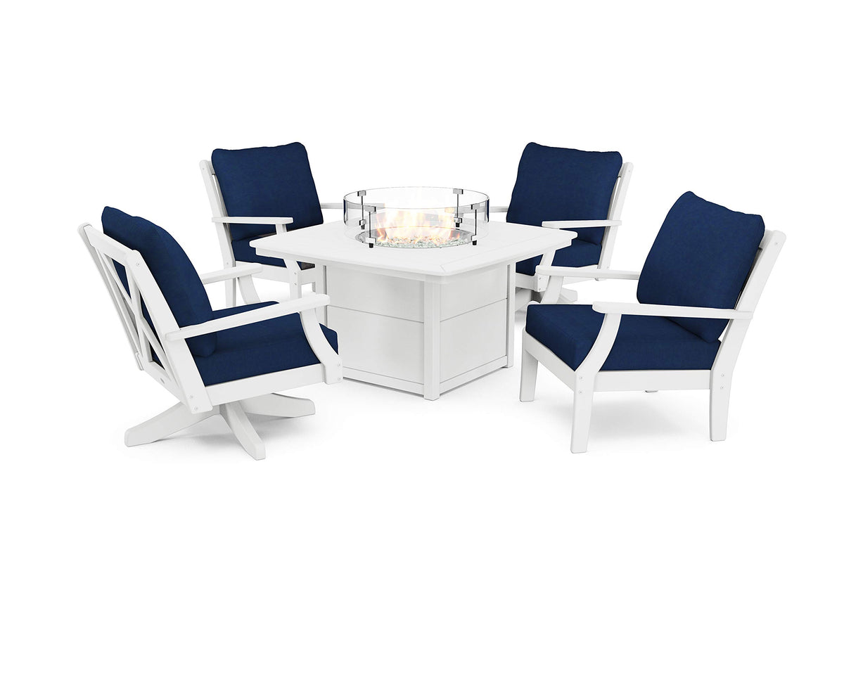 ® Braxton Deep Seating Set by Polywood – High Density Polyethylene, White / Navy, Model PWS545-2-WH5439