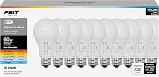 Feit Electric A19 LED Light Bulb, 60W EQ, 5CCT 6Way, 800 Lumens, 10-Pack