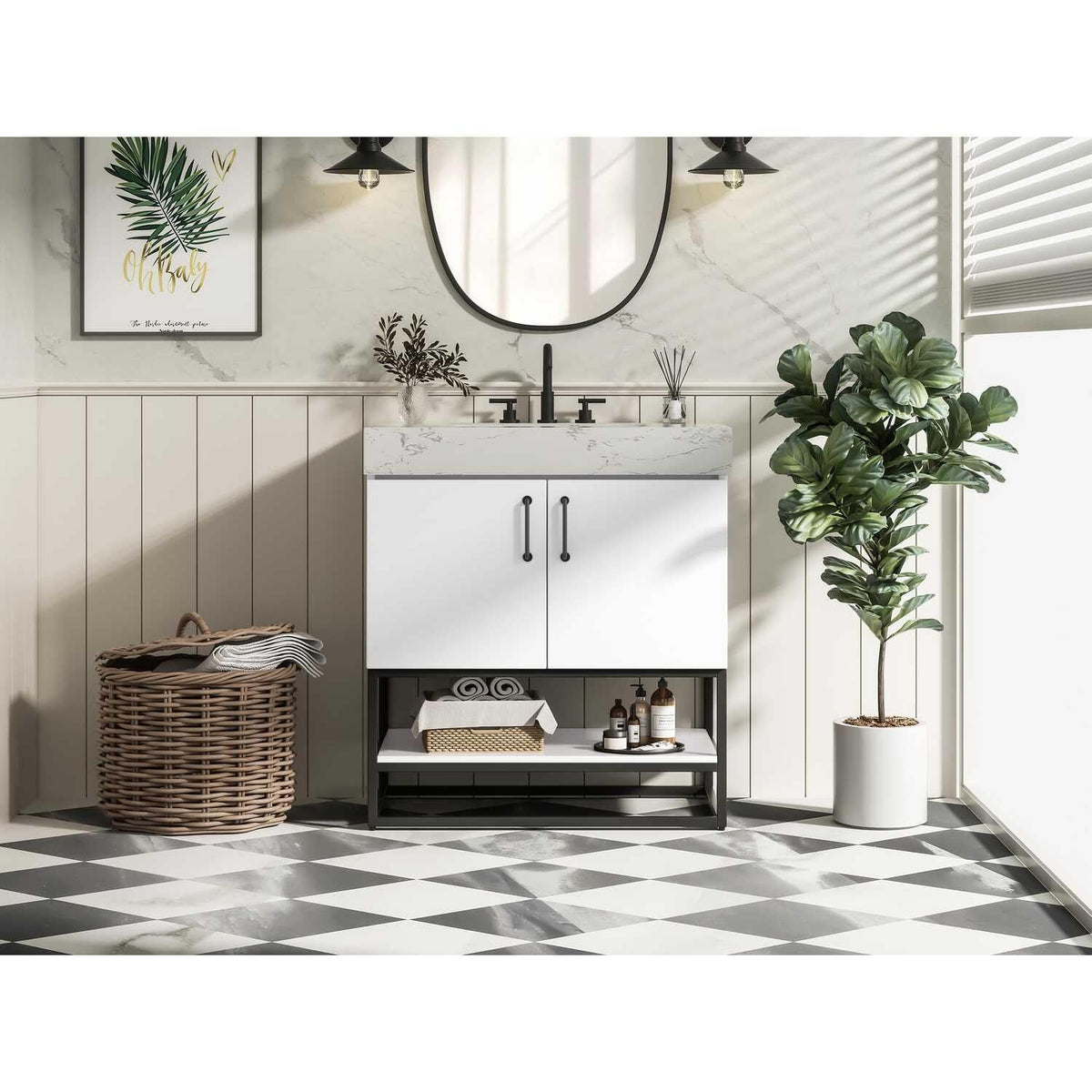 Caroline Bathroom Vanity White by Lighting Design – Wood, White, Model VF29230WH
