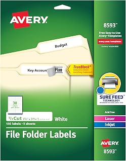 Avery File Folder Labels with TrueBlock Technology, Permanent Adhesive, 2/3" x 3-7/16", Laser/Inkjet, 150 Labels (08593)