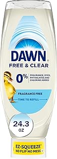 Dawn Free & Clear EZ-Squeeze Dish Soap Liquid, Dishwashing Liquid, Grease Removal, Upside Down Bottle, Unscented, 24.3 Fl Oz
