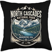 North Cascades National Park Washington USA Vintage Badge Throw Pillow