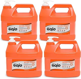 GOJO Natural Orange Pumice Hand Cleaner, 1 Gallon Quick Acting Lotion with Pump Bottle (Pack of 4) - 0955-04