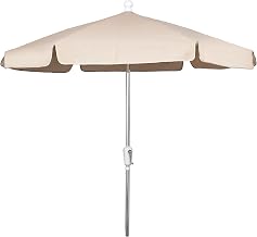 7.5' Hex Garden Tilt Umbrella 6 Rib Crank Bright Aluminum with Beige Vinyl Coated Weave Canopy