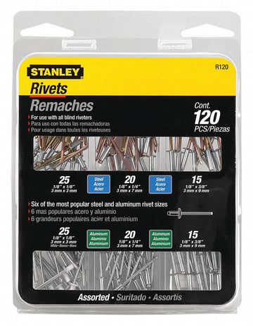 Rivet Pack Assortment by STANLEY – One Size, Blend, Multi, Model R120