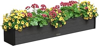 Mayne Horizon 60in Rctangular Window Box Planter, Charcoal | All season, Fade resistant, Mounting brackets included, Woodgrain finish, Built-in overflow, 10-year warranty