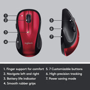 M510 Wireless Computer Mouse by Logitech – Rubber, Red, Model 910-004554