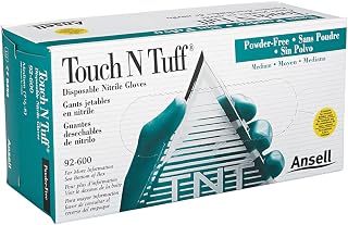 Ansell 92-600-7.5-8 Touch N Tuff Disposable Gloves, Powder Free, Nitrile, 4 mil, Size 7.5 - 8, Green