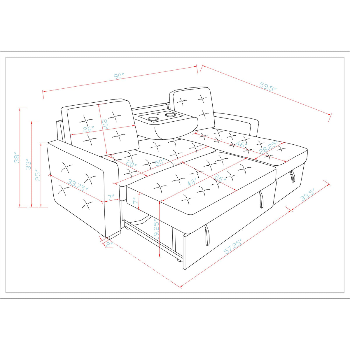 U0707 Brown Reversible Sofa Bed by Global Furniture USA – Metal, Brown, Pack of 2, Model AMZ-U0707-BROWN-REVERSIBLE SOFA BED
