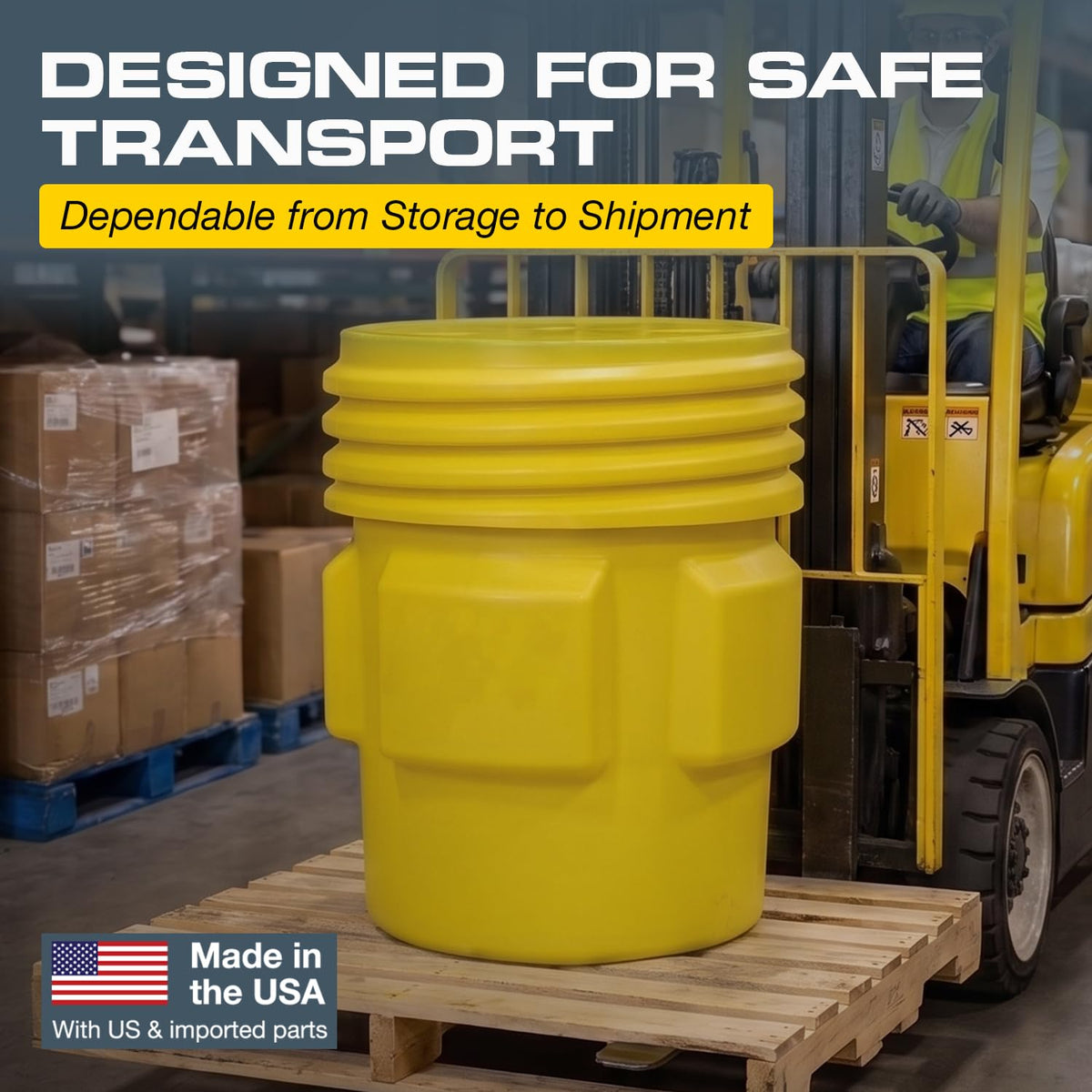 Plastic Drum by Eagle – 65 Gallon, 65.0 gallons, Plastic, Yellow, Model 1661