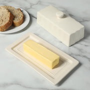 Martha Stewart Stoneware Butter Keeper with Lid, Rectangular Ceramic, Linen White