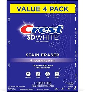 Crest 3D White Stain Eraser Teeth Whitening Toothpaste, Polishing Mint, 3.1 oz (Pack of 4)