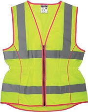 MCR Safety LVCL2MLS Ladies Sized Class 2 Lightweight Safety Vest, Silver Reflective Stripe, Zipper Front, Lime, Small