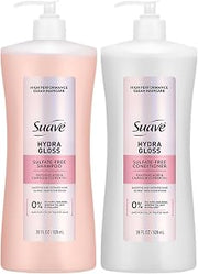 Suave Hydra Gloss Sulfate Free Shampoo and Conditioner Set with Glycolic Acid, Camellia Oil for Smooth, Glossy Shine on Dull, Dry, Color Treated Hair, 28 Fl Oz Each