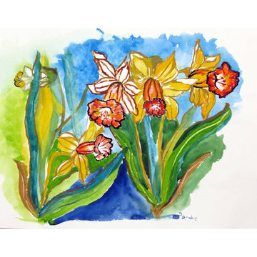 Daffodils Floor Mat 18x by Betsy Drake – 1'6" x 2'2" (Rectangular), Fabric, Multi Color, Model DM542