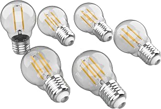 JONATHAN Y 4W LED Edison Light Bulbs Round Clear Glass E26 Base, Pack of 6