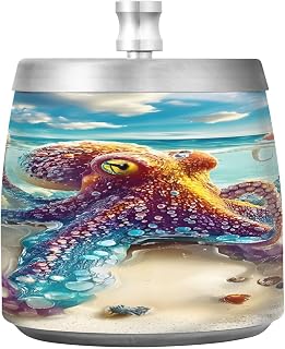 Octopus Beach Splash Ashtray with Lid, Outdoor Ashtrays for Patio