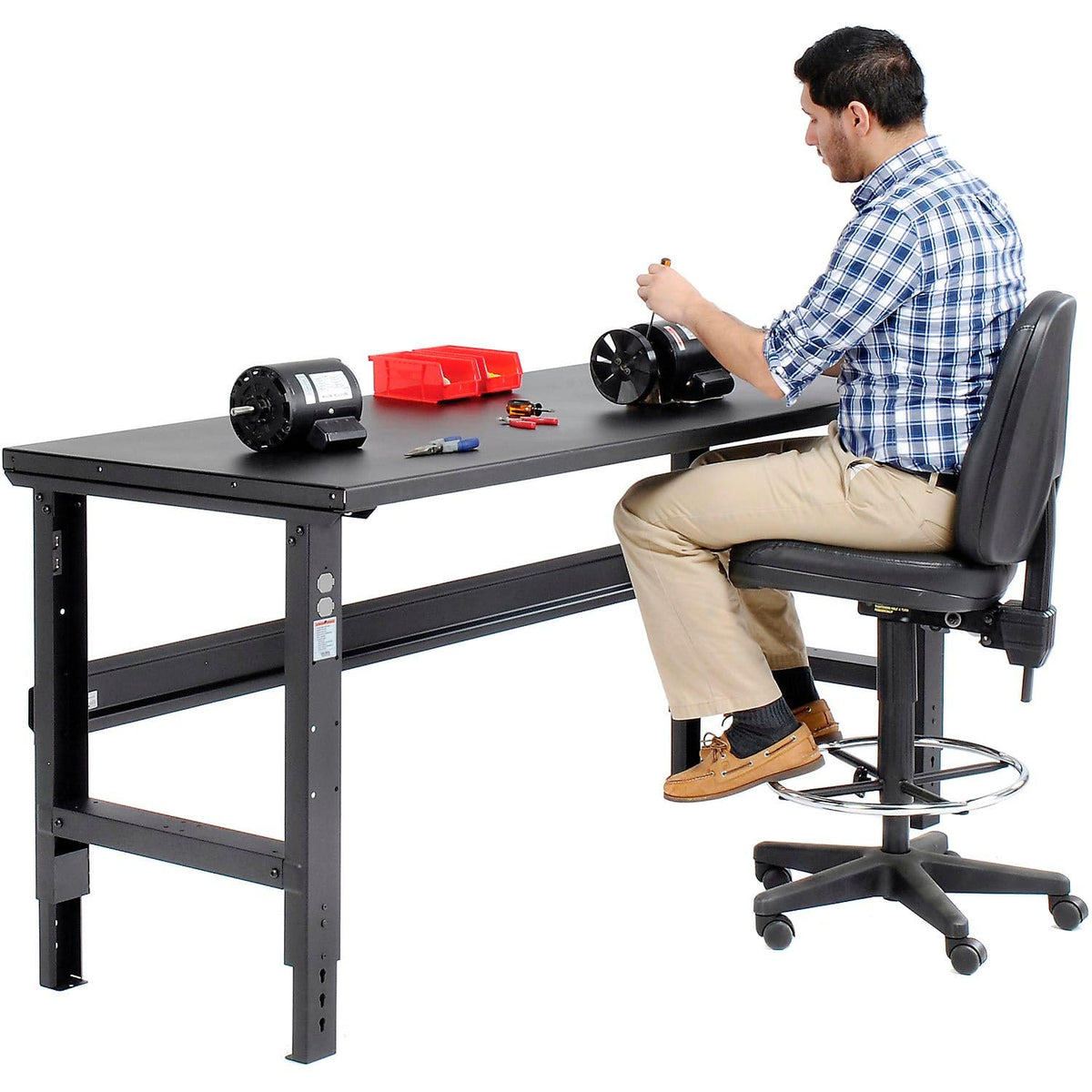 Adjustable Height Workbench C-Channel Leg by Global Industrial – 30"L x 72"W x 3"H, Steel, Black, Model 183154BK