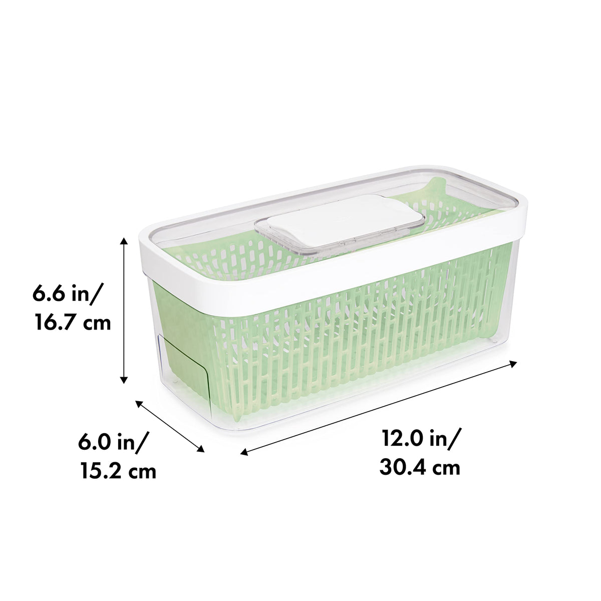 Good Grips Glass Salad Spinner (6.22 Quart) and OXO Good Grips GreenSaver Produce Keeper - Large (5 qt/4.7 L) – Clear