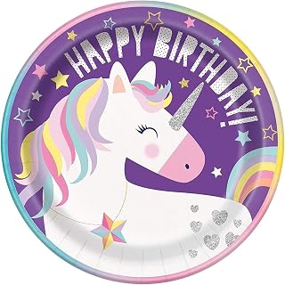 Unique Party Unique Stunning Unicorn Round Dinner Plates - 9" (Pack of 8) - Durable & Vibrant Party Essentials, Perfect for Enchanting Parties & Celebrations