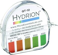 Micro Essential Laboratory QT-10 HYDRION Quat 2-Chain Sanitizer Test Paper Roll, 0-400 ppm - Case of 10 Rolls