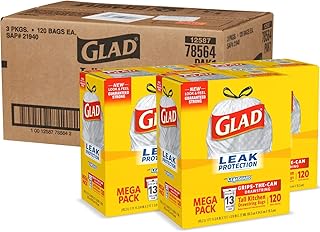 Glad Tall Kitchen Drawstring Trash Bags - 13 Gallon - 120 Count - 3 Boxes/Case