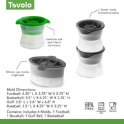 Sports Ice Mold Bundle Set of 4 Golf Ball Football Baseball Shapes Large Craft Ice Cubes for Whiskey Cocktails with Silicone Lids by Tovolo – Set of 4, Model 22042-999