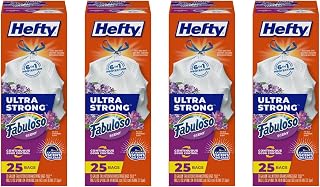 Hefty Ultra Strong Tall Kitchen Trash Bags, Fabuloso Scent, 13 Gallon 25 Count (Pack of 4)
